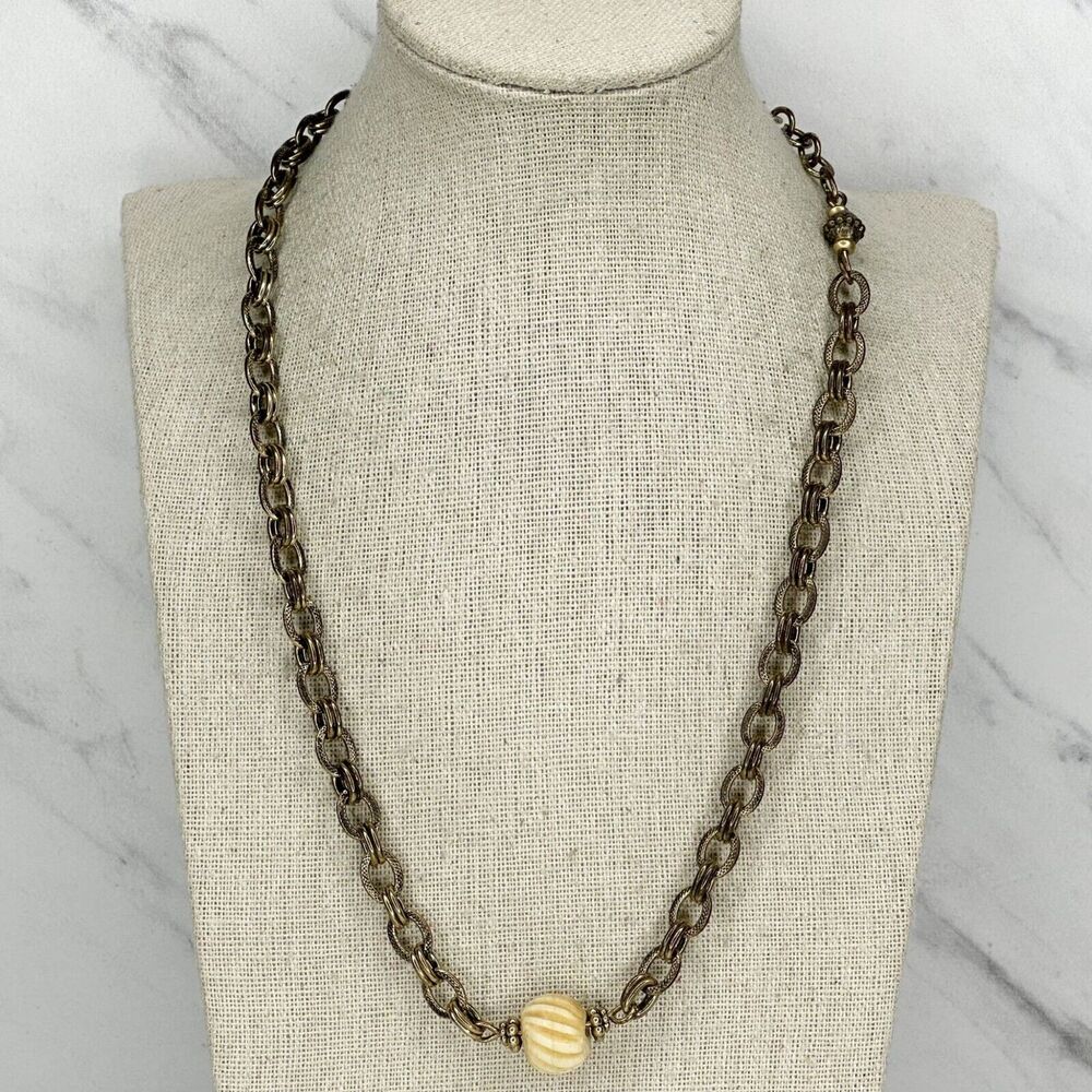 Chicos Gold Tone Chain Link Single Bead Accent Minimalist Necklace 21.5" ✨